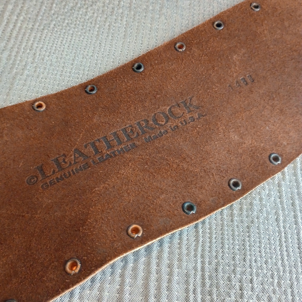 Designer Brown Leather Belt With Bronze Studs and Verdigris - Picture 5 of 8